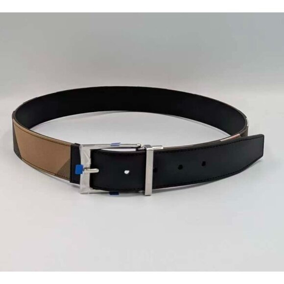 Burberry MB Louis35 Check Reversible Canvas Leather Belt Taupe Brown 90cm 808457 - Picture 2 of 12